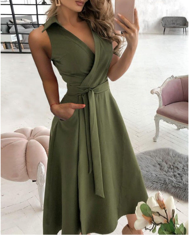 Women's wrap dress with asymmetrical V-neck and pockets Ivyshape
