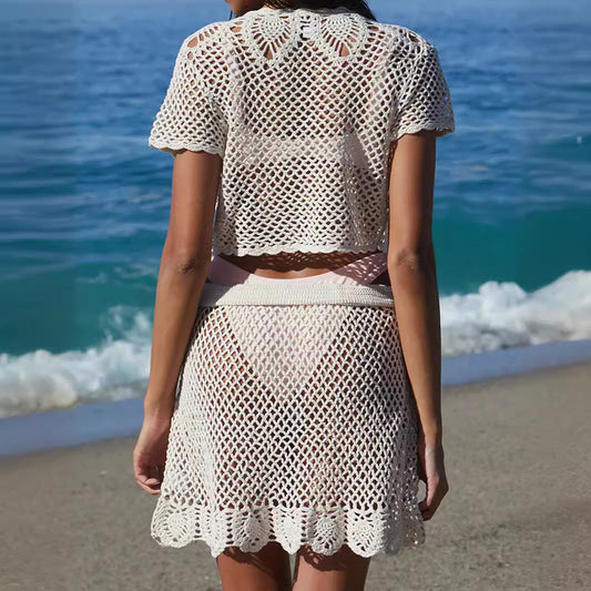 Women's Crocheted Beach Cover-Up with Drawstring and Lightweight Design Ivyshape