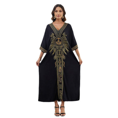 Women’s Maxi Kaftan with artistic graphic design and flowing silhouette Ivyshape