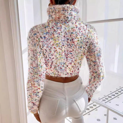 Women's stylish crop sweater with colorful textured pattern Ivyshape