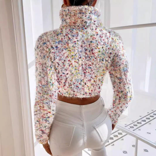 Women's stylish crop sweater with colorful textured pattern Ivyshape