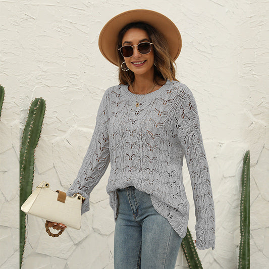 Women's knitted sweater with airy crochet structure and casual fit Ivyshape