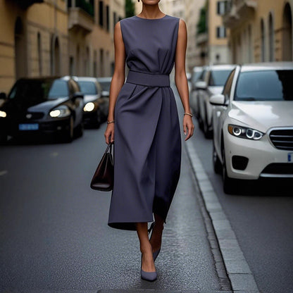 Women's midi dress with elegant V-neck and flowing skirt Ivyshape