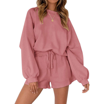 Women's Casual Sports Set with Loose Sweatshirt and Shorts Ivyshape