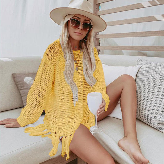 Women's crochet beach pullover with fringed details Ivyshape