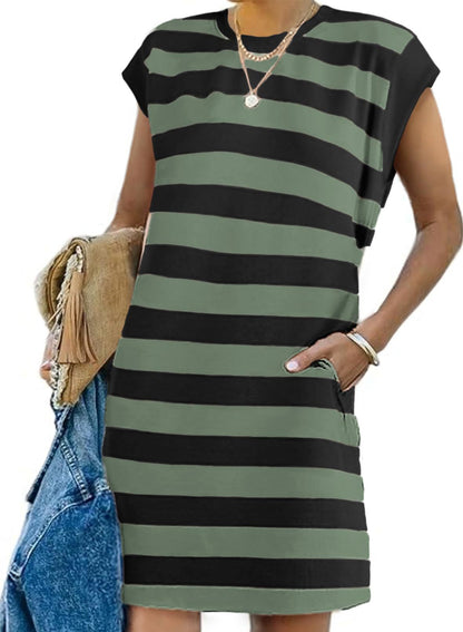 Ladies Casual Striped T-Shirt Dress Ivyshape