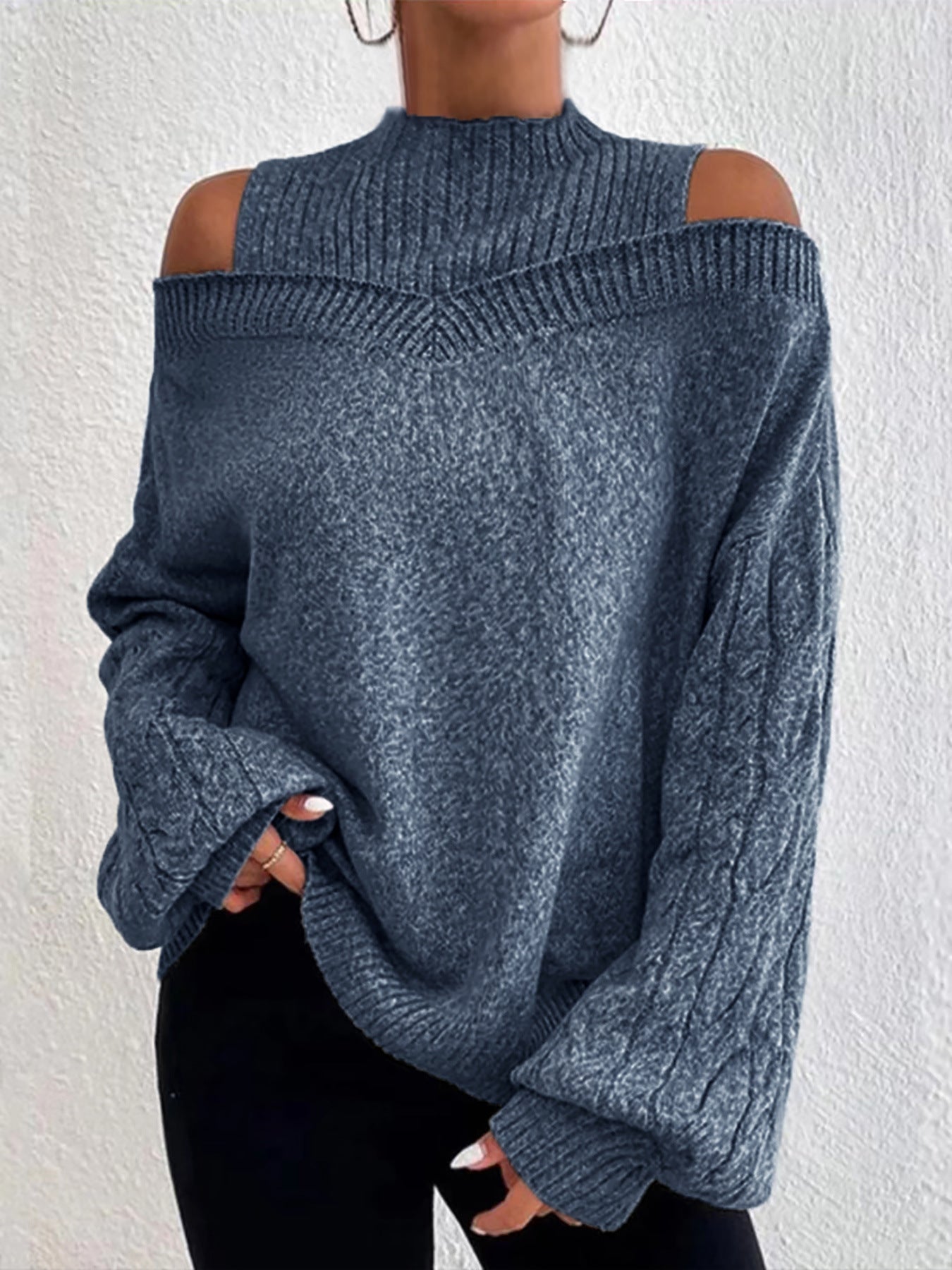 Women's fashionable sweater with off-shoulder design and textured knit Ivyshape