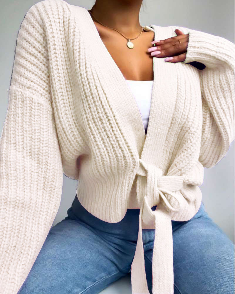 Women’s cardigan with a loose fit and trendy tie belt Ivyshape