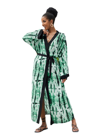 Women long-sleeved kimono with tieable belt Ivyshape