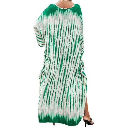 Ladies Maxi Beach Dress with Deep V-Neck and Playful Slit Ivyshape