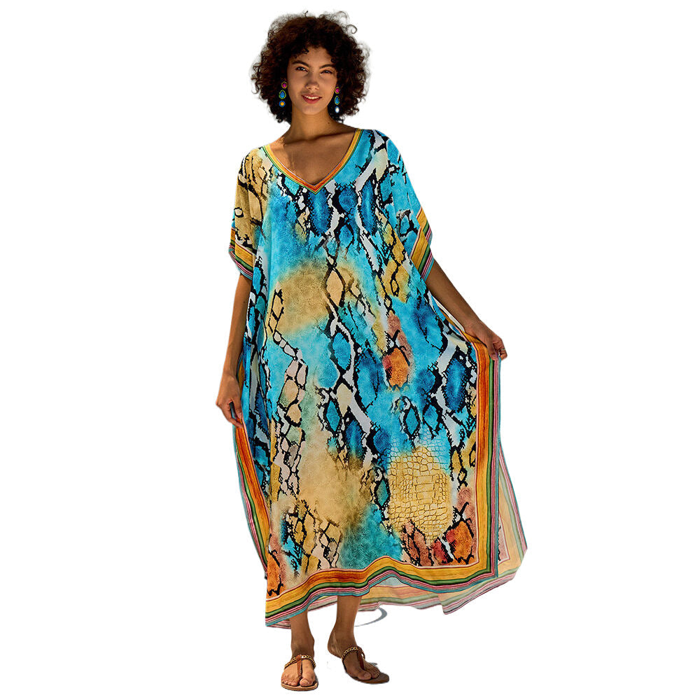 Women's elegant kaftan with artistic zebra pattern Ivyshape