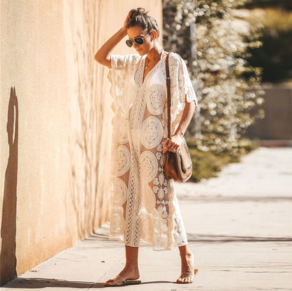 Women’s Crochet Beach Kimono with Elegant Lace Decoration Ivyshape