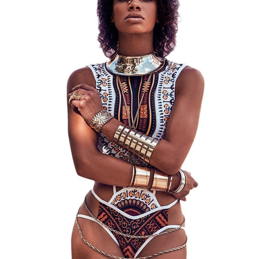 Women One-Piece Swimsuit with Creative Ethno Design and Modern Cut-Out Elements Ivyshape