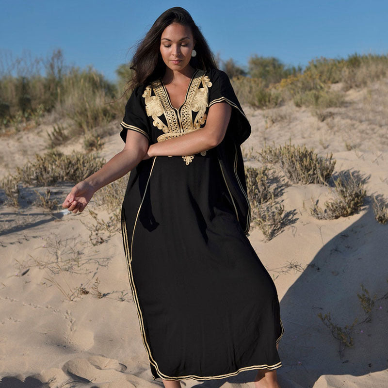 Women's Elegant Beach Kaftan with Intricate Embroidery Ivyshape