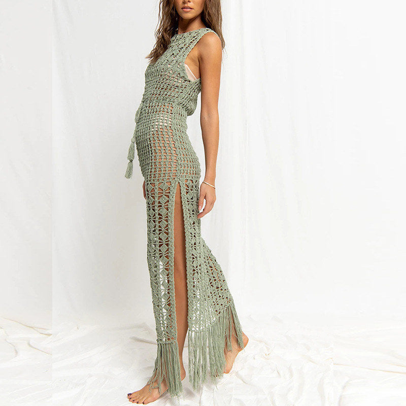 Women's Long Crochet Kimono Beach Robe Ivyshape