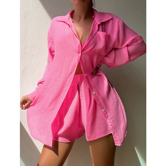 Women's casual two-piece set with oversized blouse and shorts Ivyshape