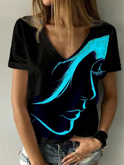 Women Artificial V-Neck Graphic T-Shirt Ivyshape