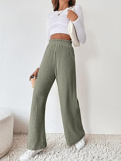 Women's Casual Wide-Leg Pants made of textured fabric Ivyshape