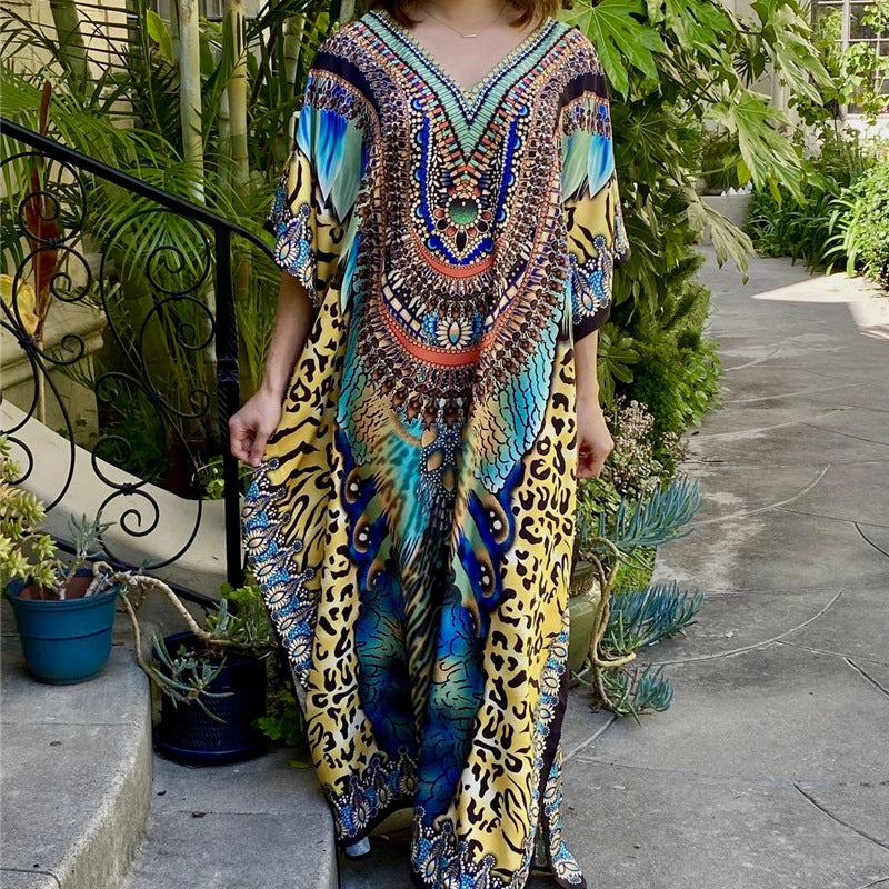 Women's long kaftan with impressive foil design Ivyshape