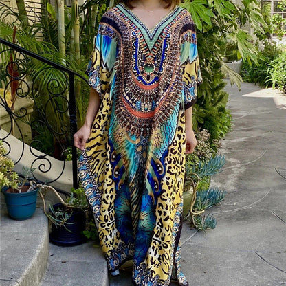 Women's long kaftan with impressive foil design Ivyshape