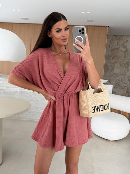 Ladies Wrap Jumpsuit with Elegant V-Neck and Soft Fabric Ivyshape