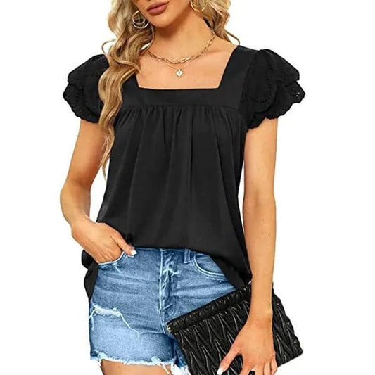 Women’s blouses with square neckline and ruffled hems Ivyshape