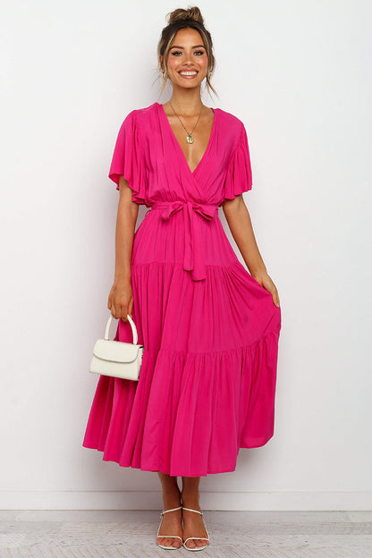 Women's Wrap Maxi Dress with Voluminous Sleeves and Ruffle Details Ivyshape