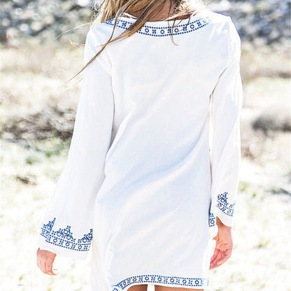 Women's casual dress with elegant V-neckline and handmade embroidery details Ivyshape