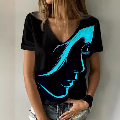Women Artificial V-Neck Graphic T-Shirt Ivyshape