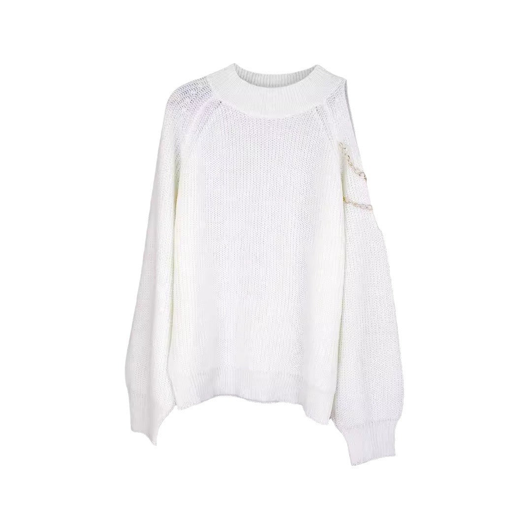 Women's trendy sweater with shoulder details and chain accents Ivyshape