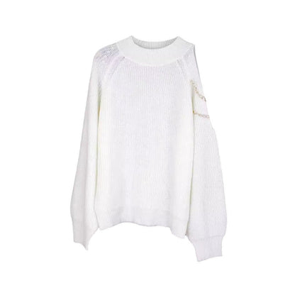 Women's trendy sweater with shoulder details and chain accents Ivyshape