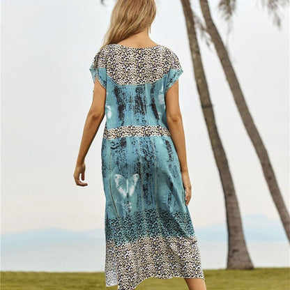 Women's maxi dress with elegant animal print and casual cut Ivyshape