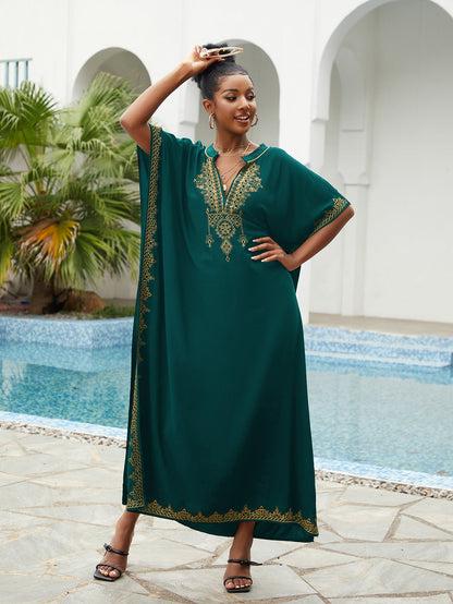 Women's long kaftan dress with luxurious embroidered trim Ivyshape