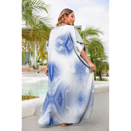 Women's airy kaftan with decorative cut and large pattern Ivyshape