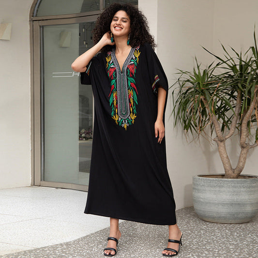 Women's Maxi Kaftan with elaborate embroidery and wide cut Ivyshape