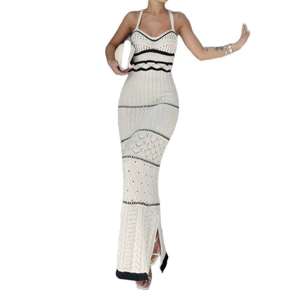 Women crocheted maxi dress with sophisticated pattern and side slits Ivyshape