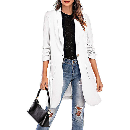 Women's long, elegant blazer with pockets and stylish cut Ivyshape