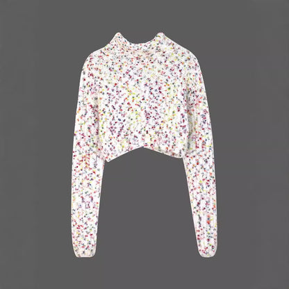 Women's stylish crop sweater with colorful textured pattern Ivyshape
