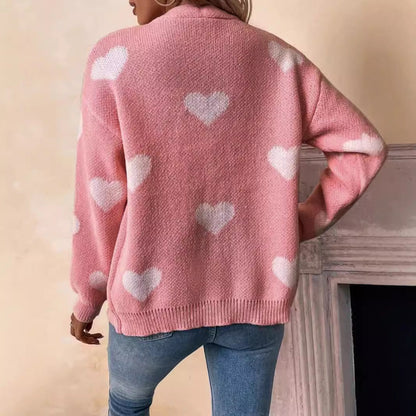 Ladies knitted cardigan with heart pattern and button placket Ivyshape