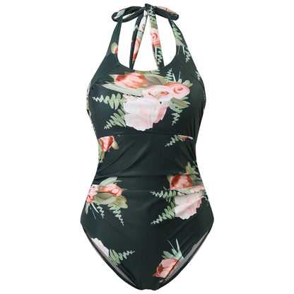 Women’s Floral Sport Swimsuit with Halter Strap Design and Figure-Hugging Cut Ivyshape