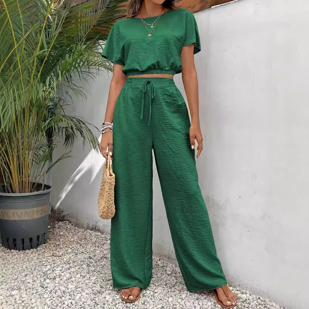 Women's Cropped Top and Wide-Leg Pants Set Ivyshape