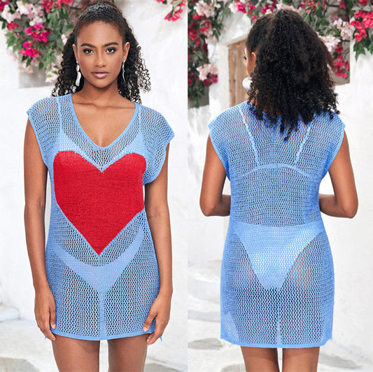 Ladies airy beach cover-up with heart-shaped mesh design Ivyshape