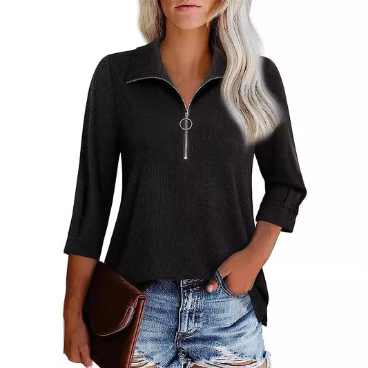 Women's Casual Sweatshirt with Short Zipper Placket and Fashionable Cut Ivyshape