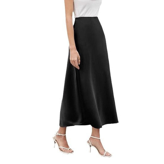 Ladies Elegant Flowing Satin Maxi Skirt Ivyshape