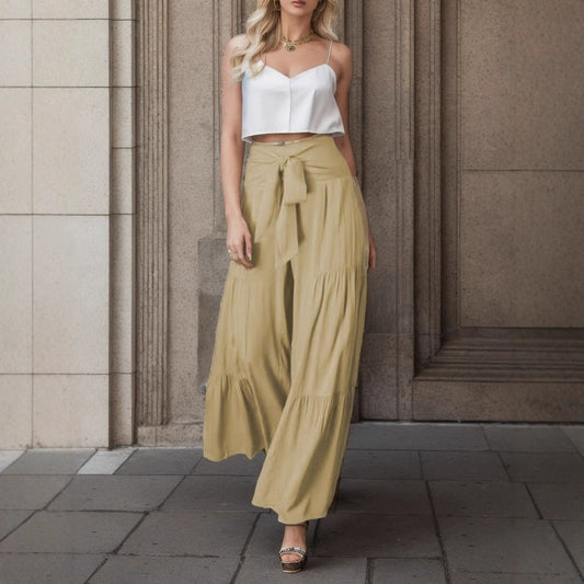 Women's Bohemian wide-leg culottes with tie belt Ivyshape
