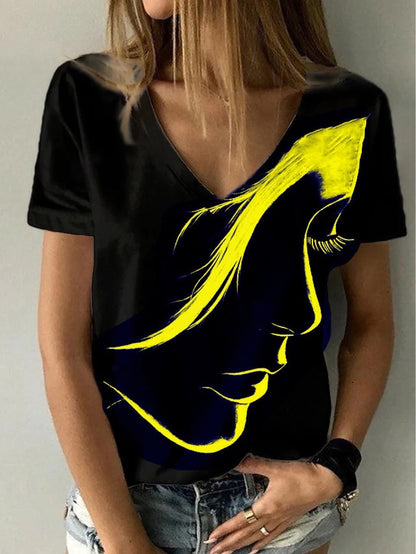 Women Artificial V-Neck Graphic T-Shirt Ivyshape