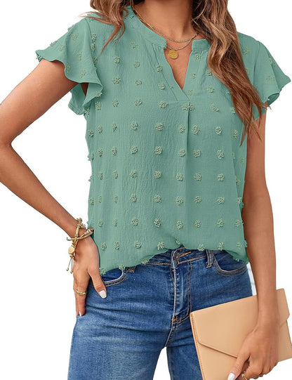 Ladies Short Sleeve Textured Blouse Shirt Ivyshape