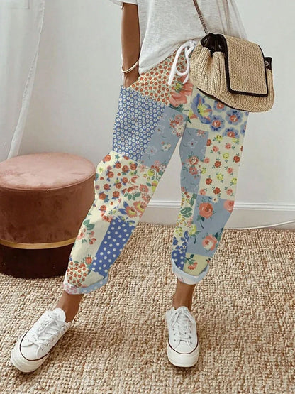 Ladies Patchwork Flower Jogging Pants Ivyshape