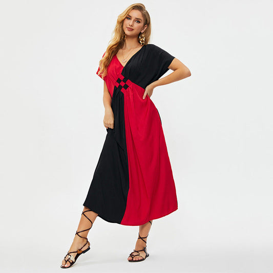 Women's airy maxi dress with modern color block design Ivyshape