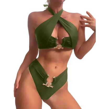 Women’s bikini set with trendy cross design and golden accents Ivyshape